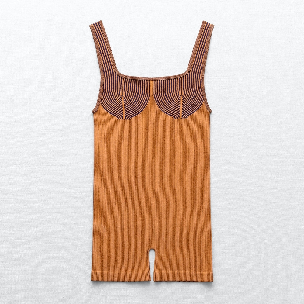 Zara seamless orange jacquard romper - Picture 2 of 4